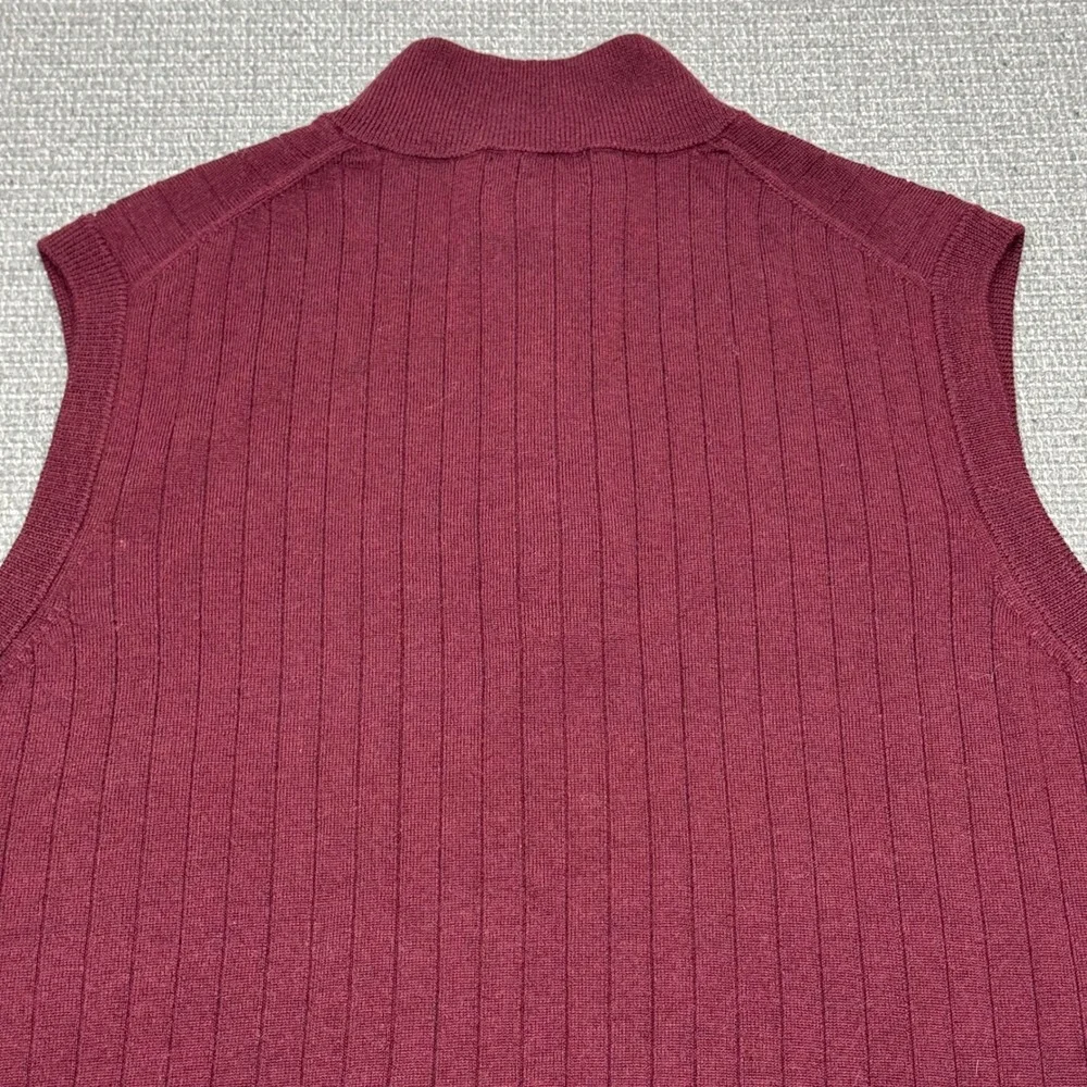 Brooks Brothers Mens Burgundy 100% Merino Wool Ribbed Quarter Zip Sweater Vest L